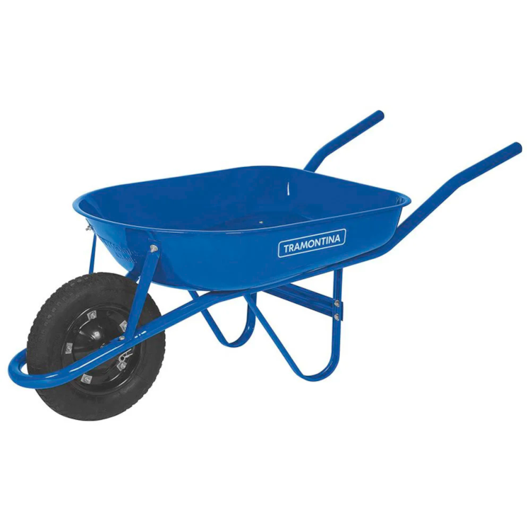 Carrinho De Mão Com Caçamba Rasa Metálica Azul 50L Braço Metálico E Pneu Com Câmara - TRAMONTINA - 77704432