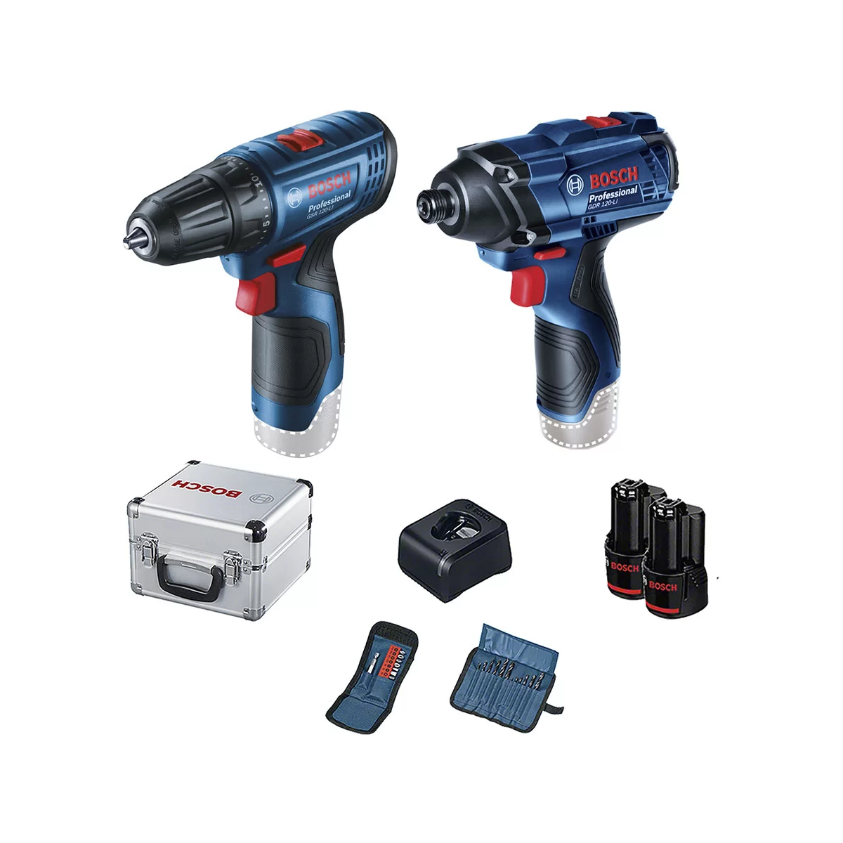 Combo Chave de Impacto GDR 120-LI + Parafusadeira GSR 120-LI com 2 Baterias, Carregador Bivolt, Kit Acessórios e Maleta - BOSCH-06019G80E3