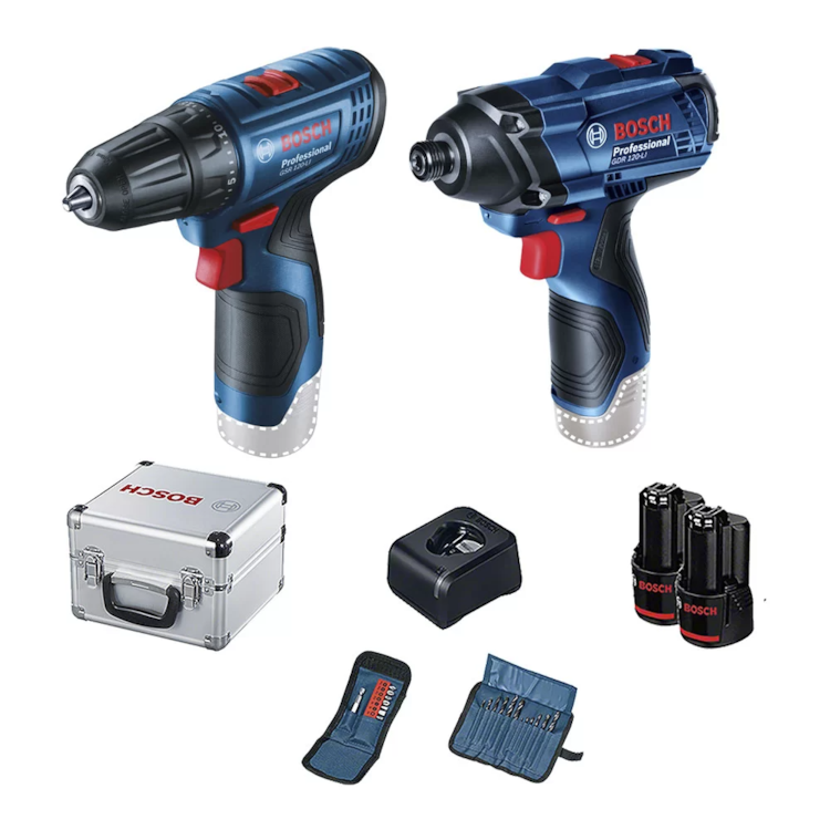 Combo Chave de Impacto GDR 120-LI + Parafusadeira GSR 120-LI com 2 Baterias, Carregador Bivolt, Kit Acessórios e Maleta - BOSCH-06019G80E3