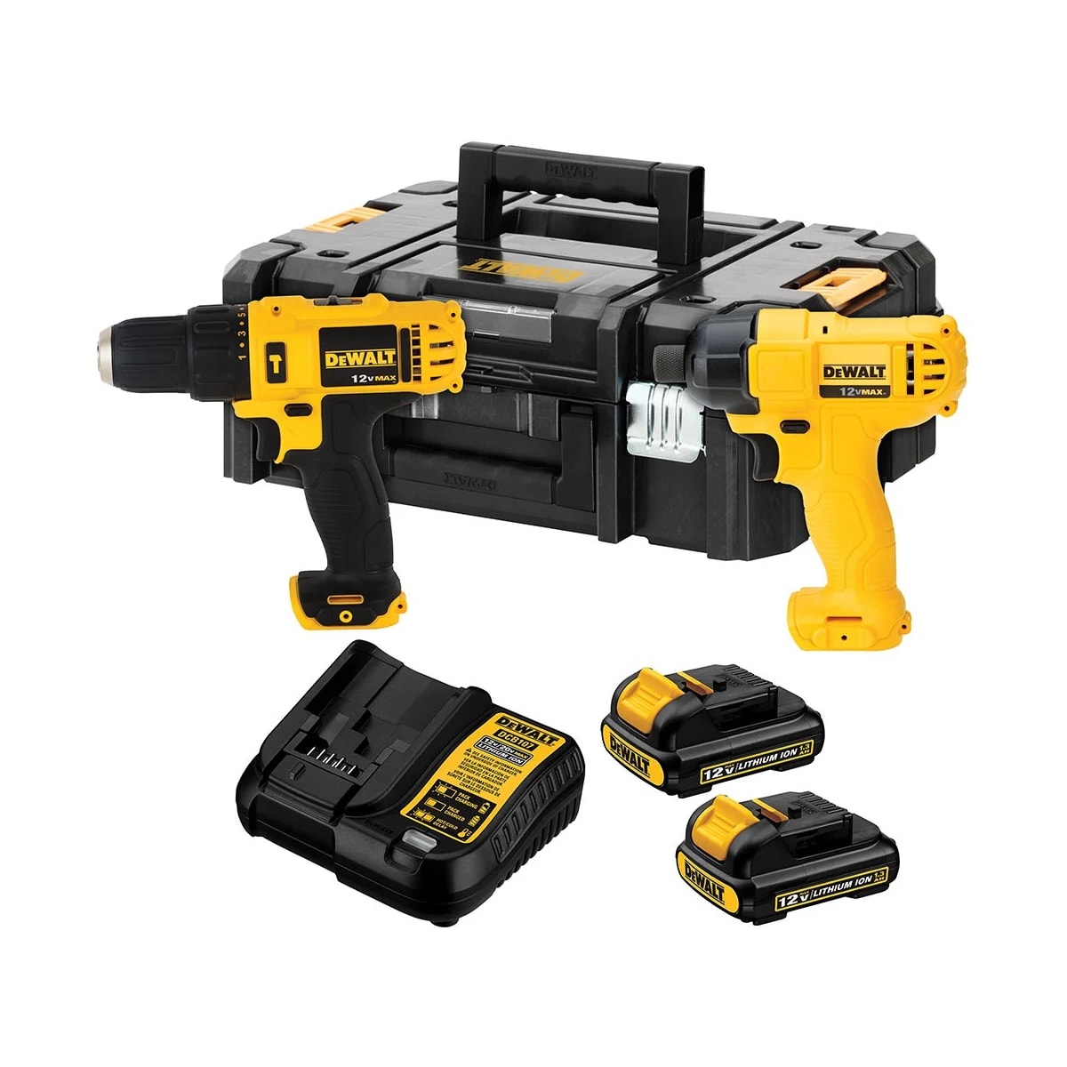 Combo Parafusadeira/Furadeira de Impacto DCD716 + Parafusadeira de Impacto DCF805 a Bateria 12V com Carregador e 2 Baterias + Caixa - DEWALT-DCK202C2TBR