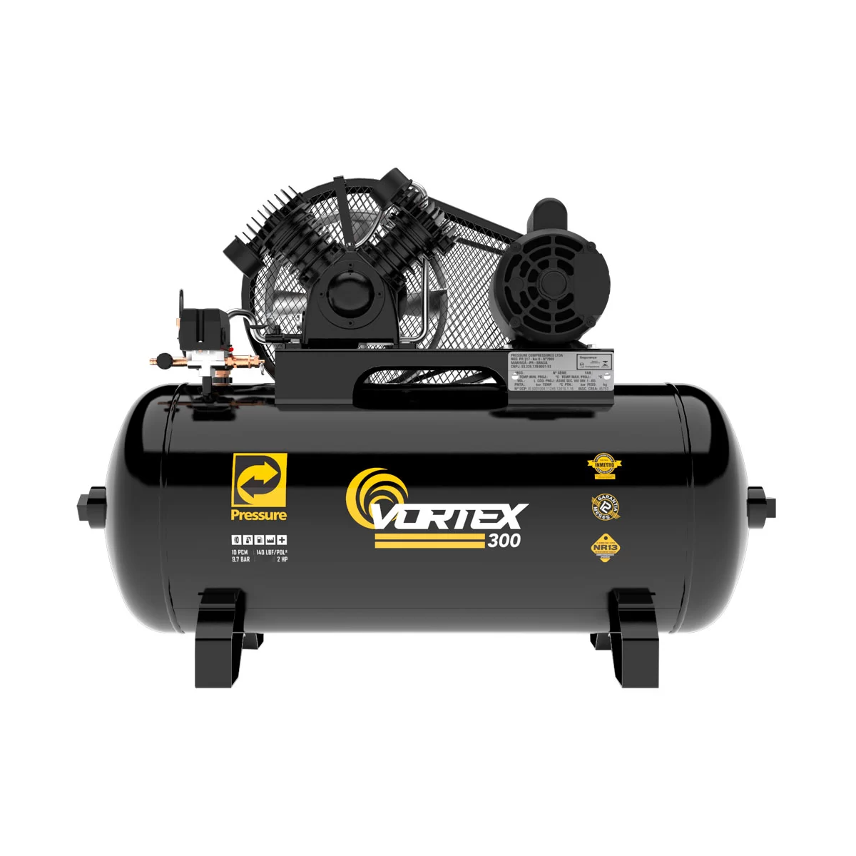 Compressor de Ar 10 Pés 2HP 175L 220/ 380V Trifásico Vortex-300 - PRESSURE-8975701247