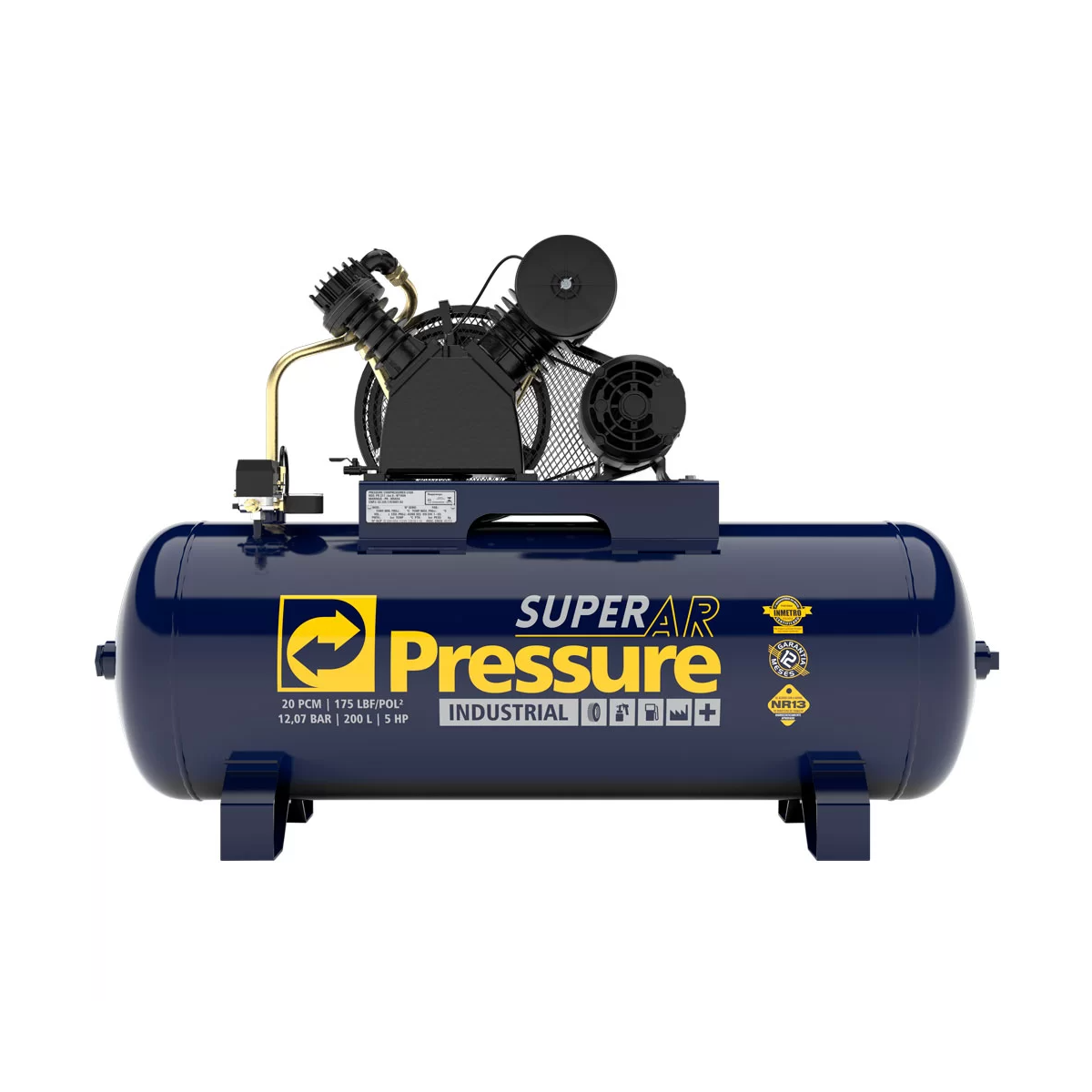 Compressor De Ar 20 Pés 175 PSI 200L Monofásico 220/440v - PRESSURE - 8975701061