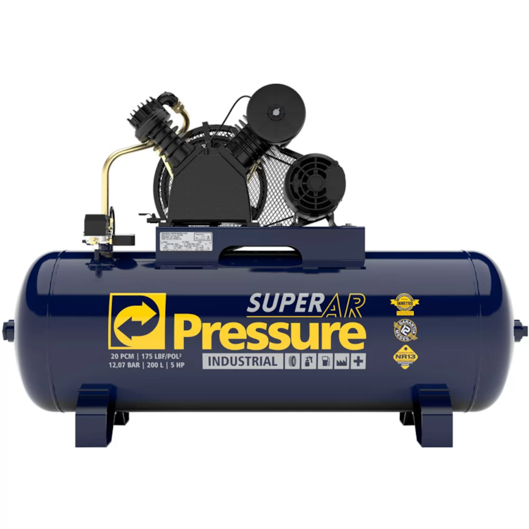 Compressor De Ar 20 Pés 175 PSI 200L Monofásico 220/440v - PRESSURE - 8975701061