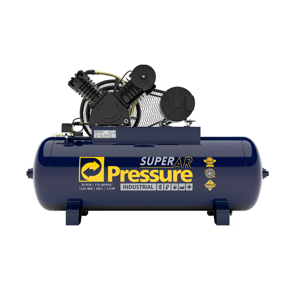 Compressor Super 30pcm/250L 175psi 7,5hp Trifásico - PRESSURE - 8975701079