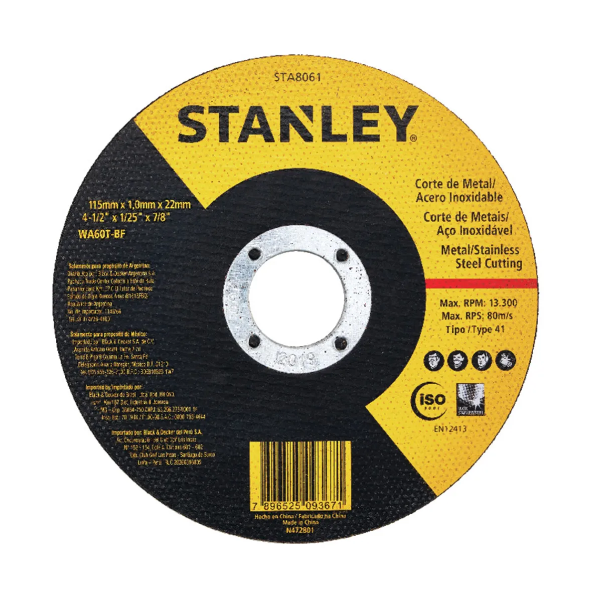 Disco Abrasivo de Corte para Aço Inox de 4.1/2''- STANLEY-STA8061