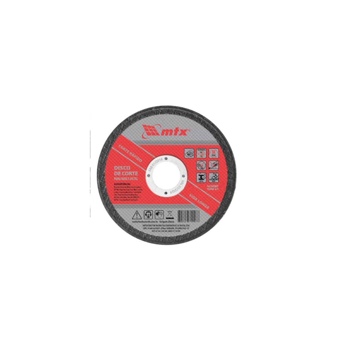 Disco de Corte 180x1,6x22mm para Inox e Metal - MTX-7378155