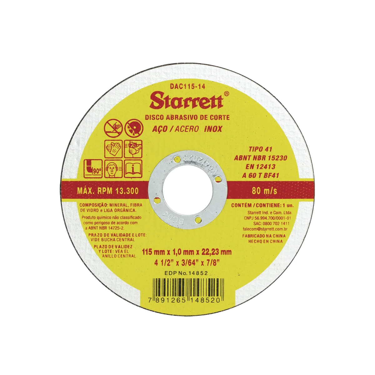 Disco De Corte 4 1/2 X 3/64 X 7/8 - STARRETT-DAC11514