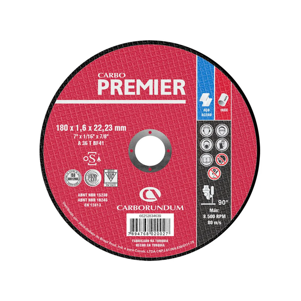 Disco de Corte 7" x 1/16" x 7/8" Premier - CARBORUNDUM