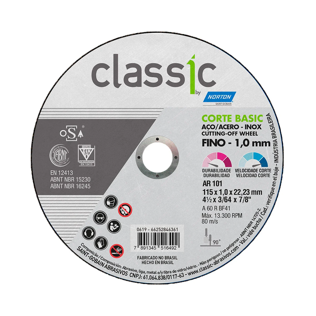 Disco De Corte BASIC Inox 115 X 1,0 X 22,23MM - NORTON-66252846361