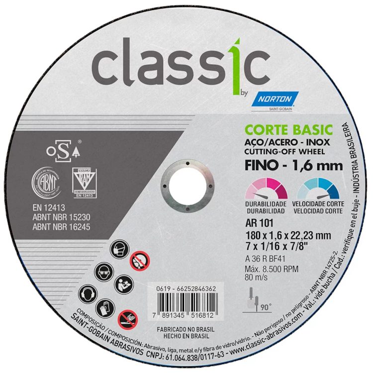 Disco De Corte BASIC Inox 180 X 1,6 X 22,23 - NORTON-66252846362