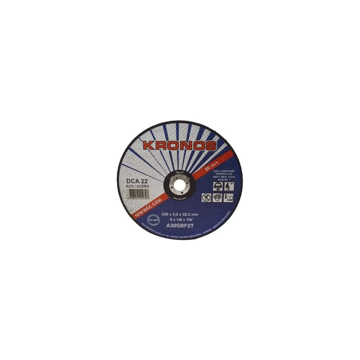 Disco De Corte Inox DCA12 9 X 5/64 X 7/8"- KRONOS-5005