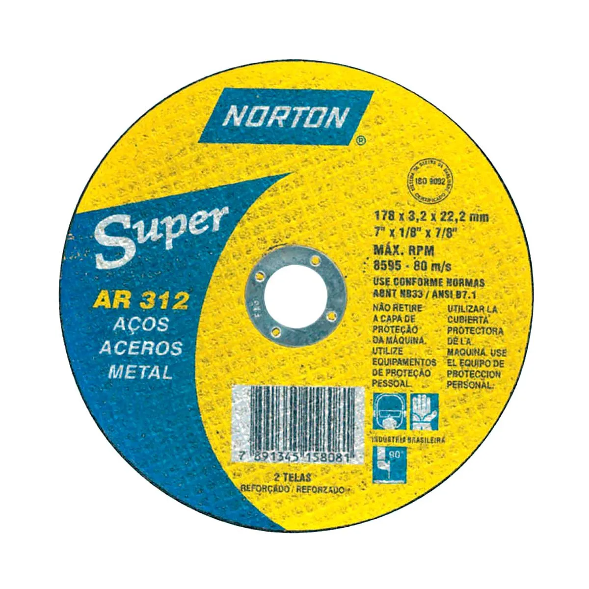 Disco de corte para metal 7" x 1/8" x 7/8" AR312 -NORTON-66252899863