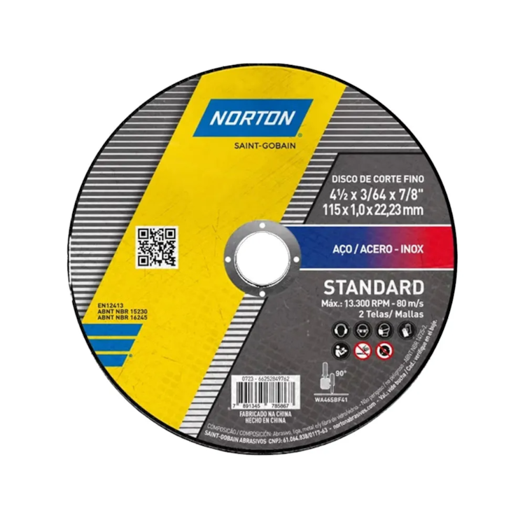 Disco de Corte Standard 115x22.23mm para Esmerilhadeira - NORTON-66252849762