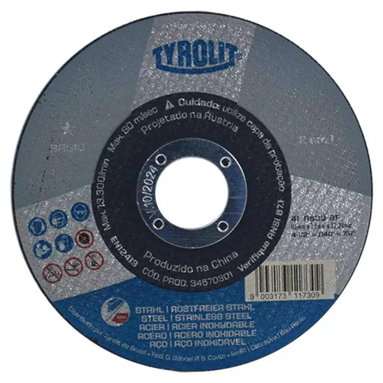 Disco De Corte TLT BASIC Cinza 4.1/2 X 3/64 X 7/8 - TYROLIT-34570301
