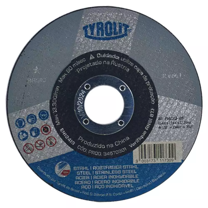 Disco De Corte TLT BASIC Cinza 4 1 2 X 3 64 X 7 8 TYROLIT 34570301 disco-de-corte-tlt-basic-cinza-4-1-2-x-3-64-x-7-8-tyrolit-34570301