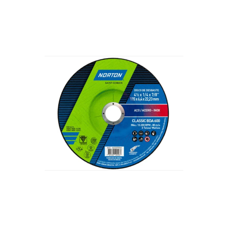 Disco de Desbaste DBA 500/600 4.1/2 x 1/4 x 7/8 NORTON-66253370340