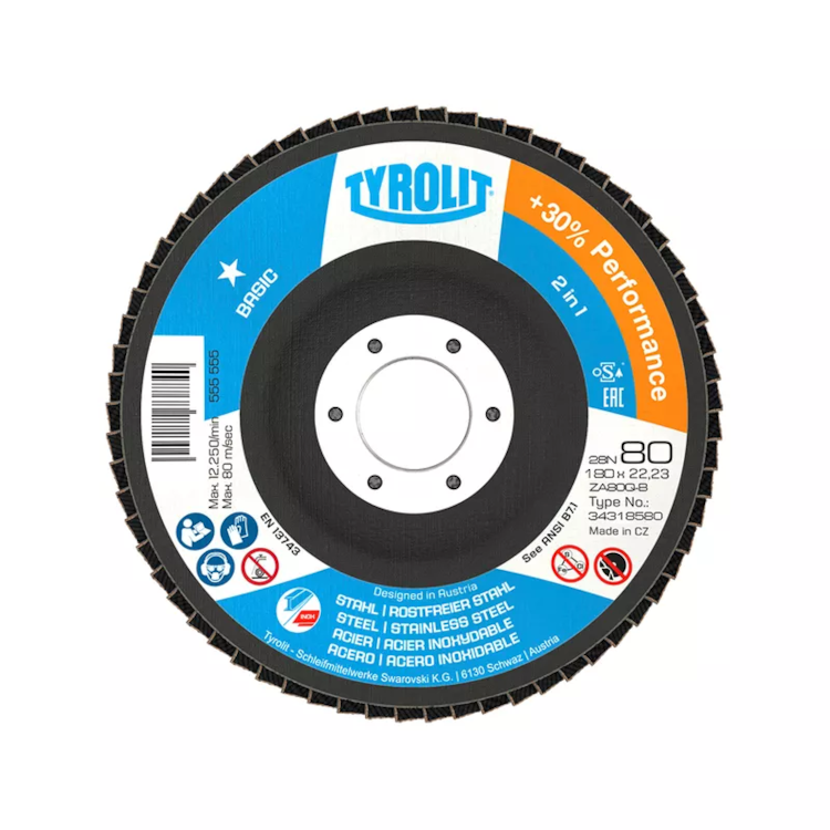 Disco de Lixa Flap Plano 180mm Grana 80 Basic 28N TYROLIT-34318580