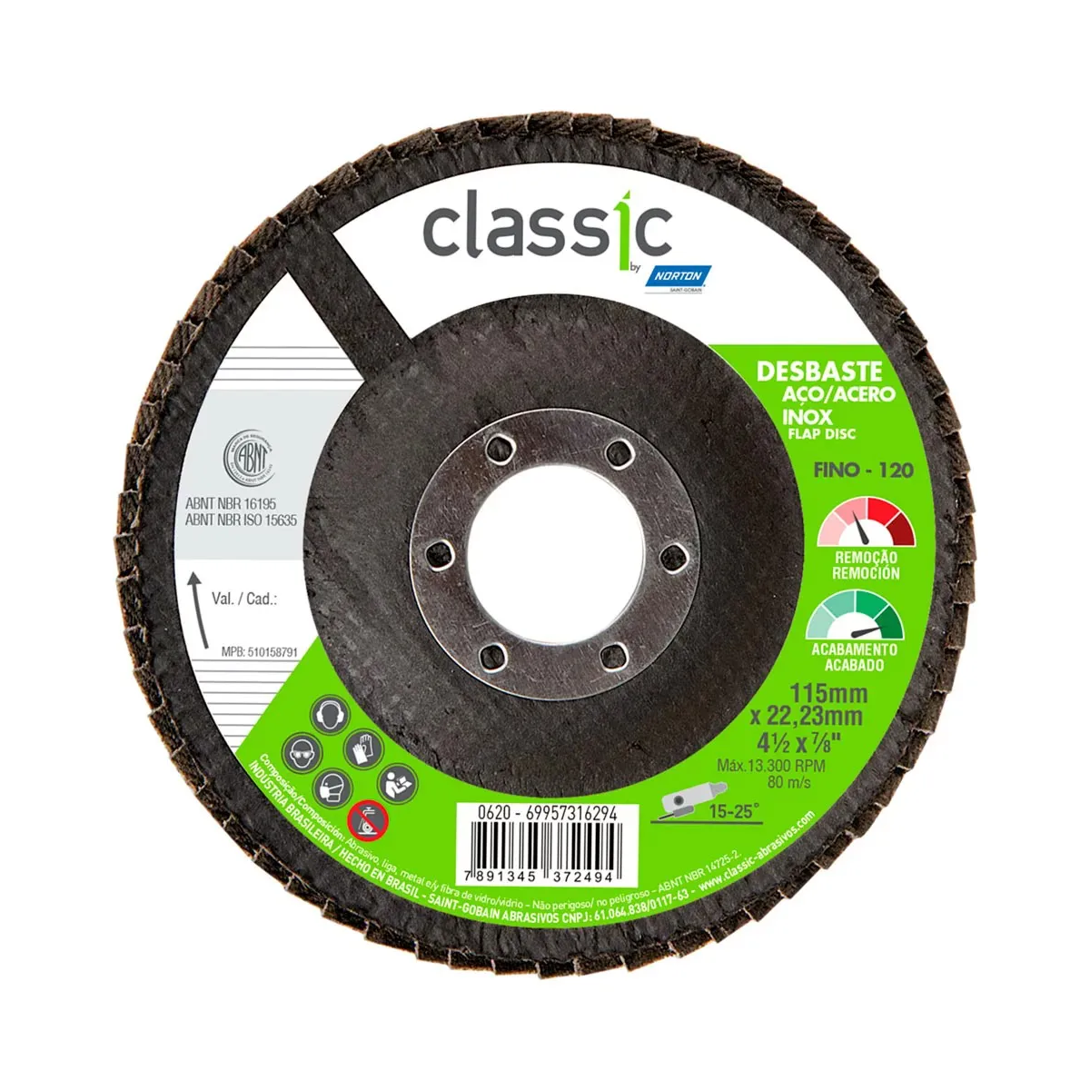 Disco FLAP Basic 115MM Grão 60 - NORTON-78072707798