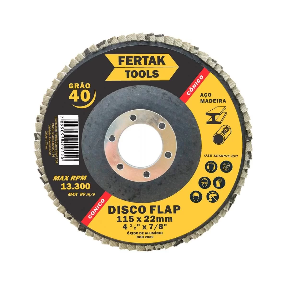 Disco FLAP Cônico 115MM 4.1/2 Grão 80 - FERTAK-2819