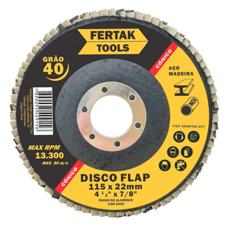 Disco FLAP Cônico 115MM 4.1/2 Grão 80 - FERTAK-2819