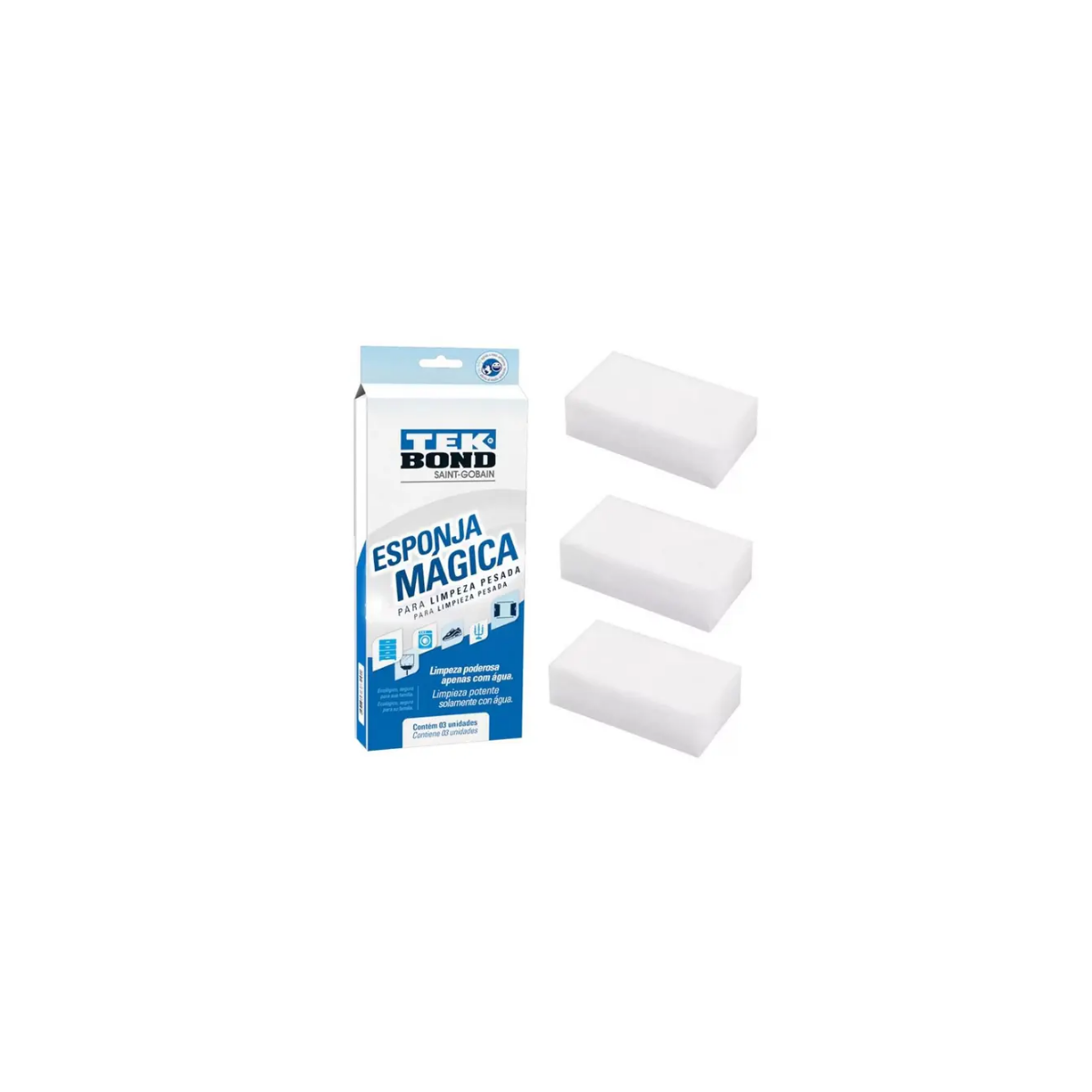 Esponja Mágica com 3 Unidades Melamina Limpeza Pesada - TEKBOND-24361000302