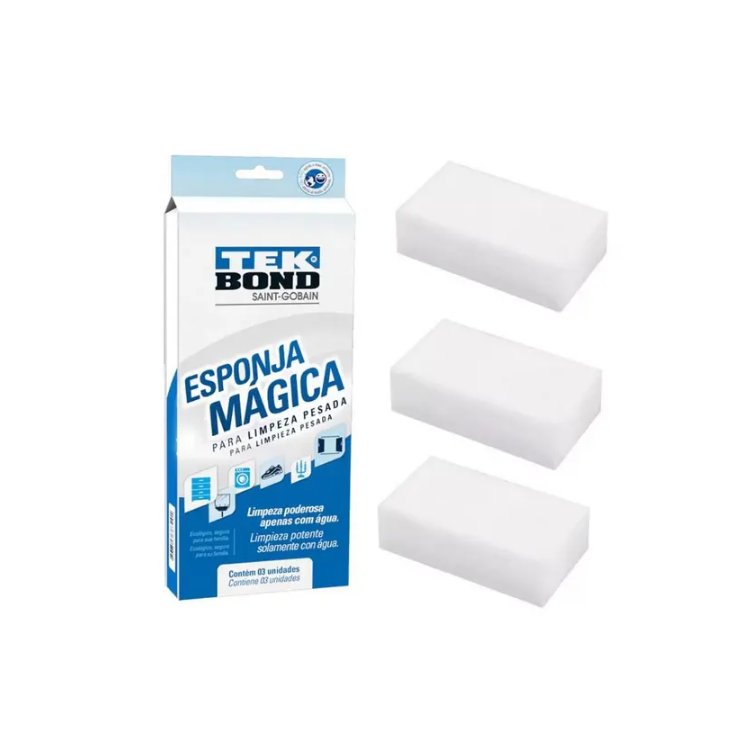 Esponja Mágica com 3 Unidades Melamina Limpeza Pesada - TEKBOND-24361000302