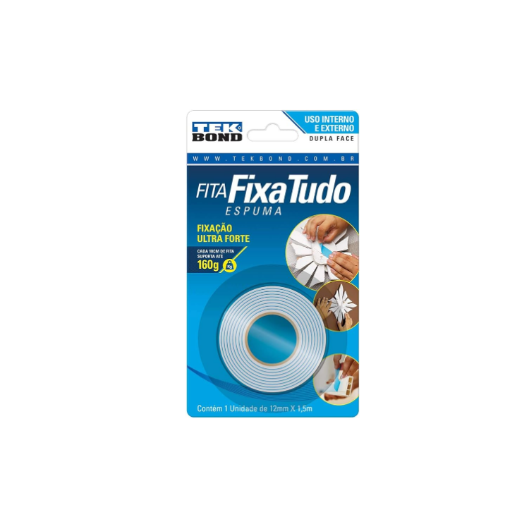 Fita dupla face espuma 12mm x 1,5m -TEKBOND-21151012102