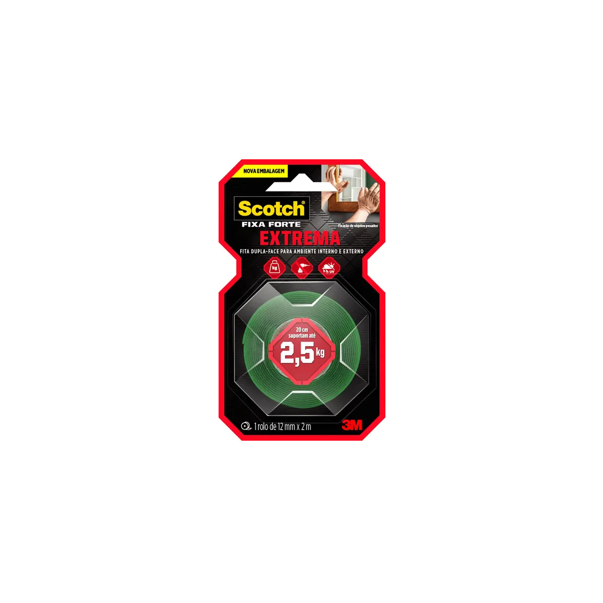 Fita Dupla Face Fixa Forte 12mm x 2 - 3M-HB004750087