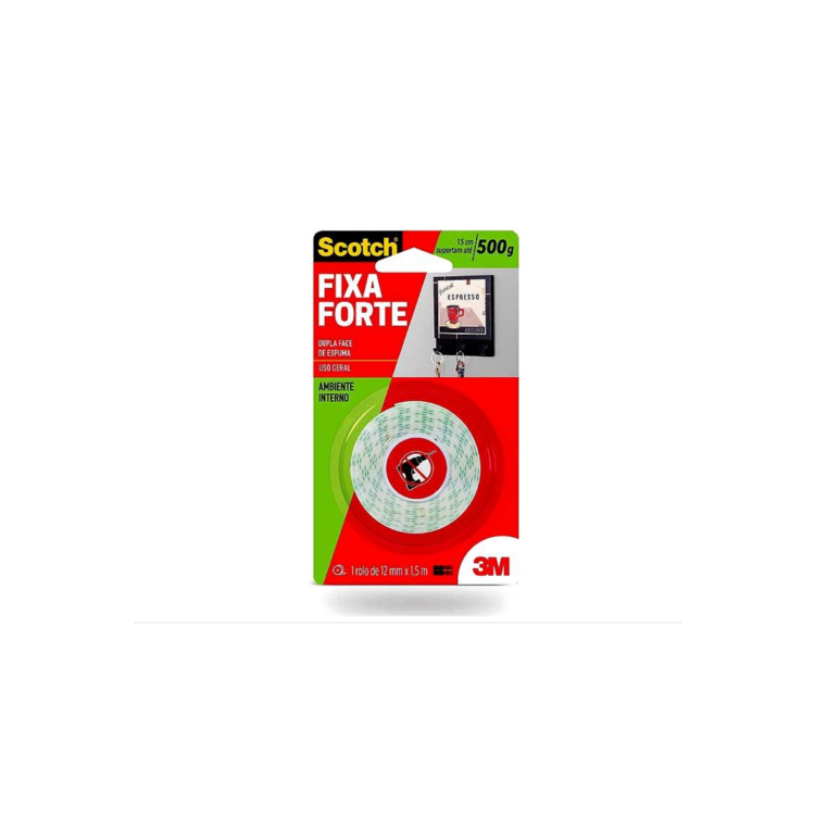 Fita Dupla Face Fixa Forte Espuma 12mm x 1,5m - 3M-HB004750178