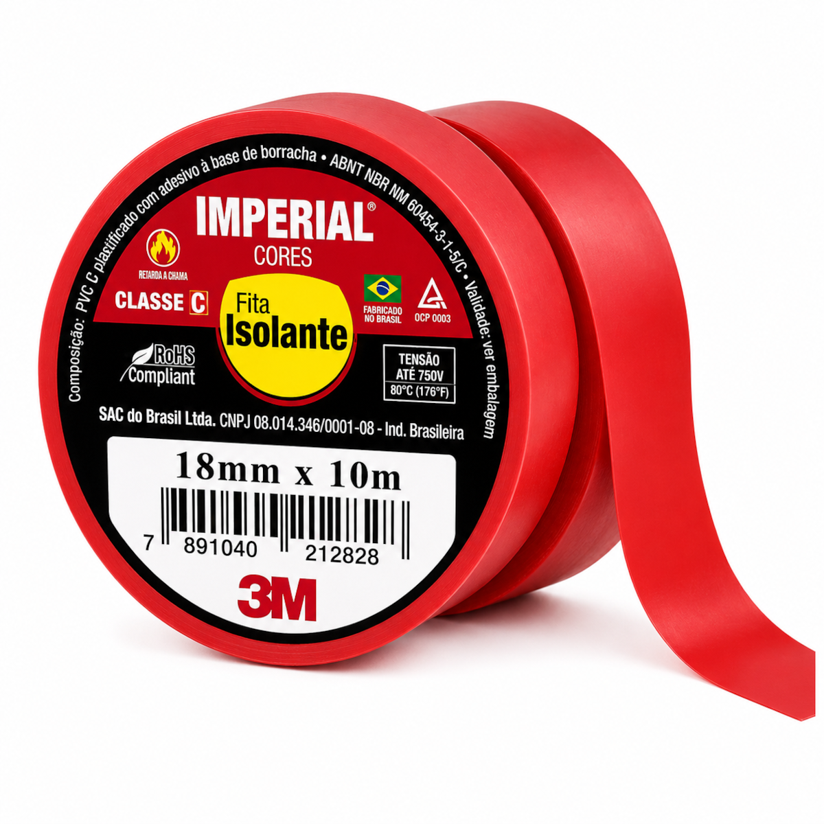 Fita Isolante Imperial Cor Vermelho 18mm x 10m - 3M-HB004298095