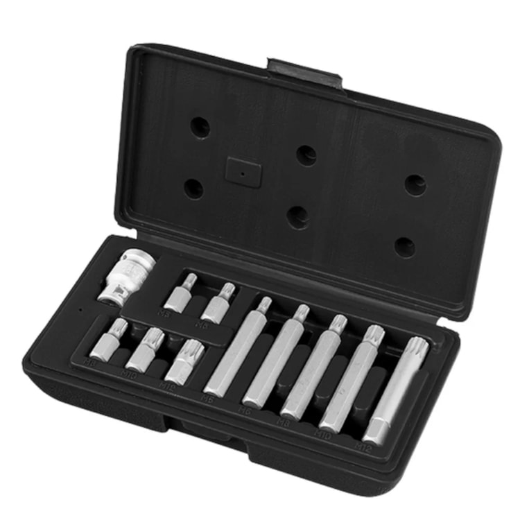 Jogo de Bits Spline CRV 1/2''11 PÇ com Estojo Dureza 5053 HRC- MTX-1131256