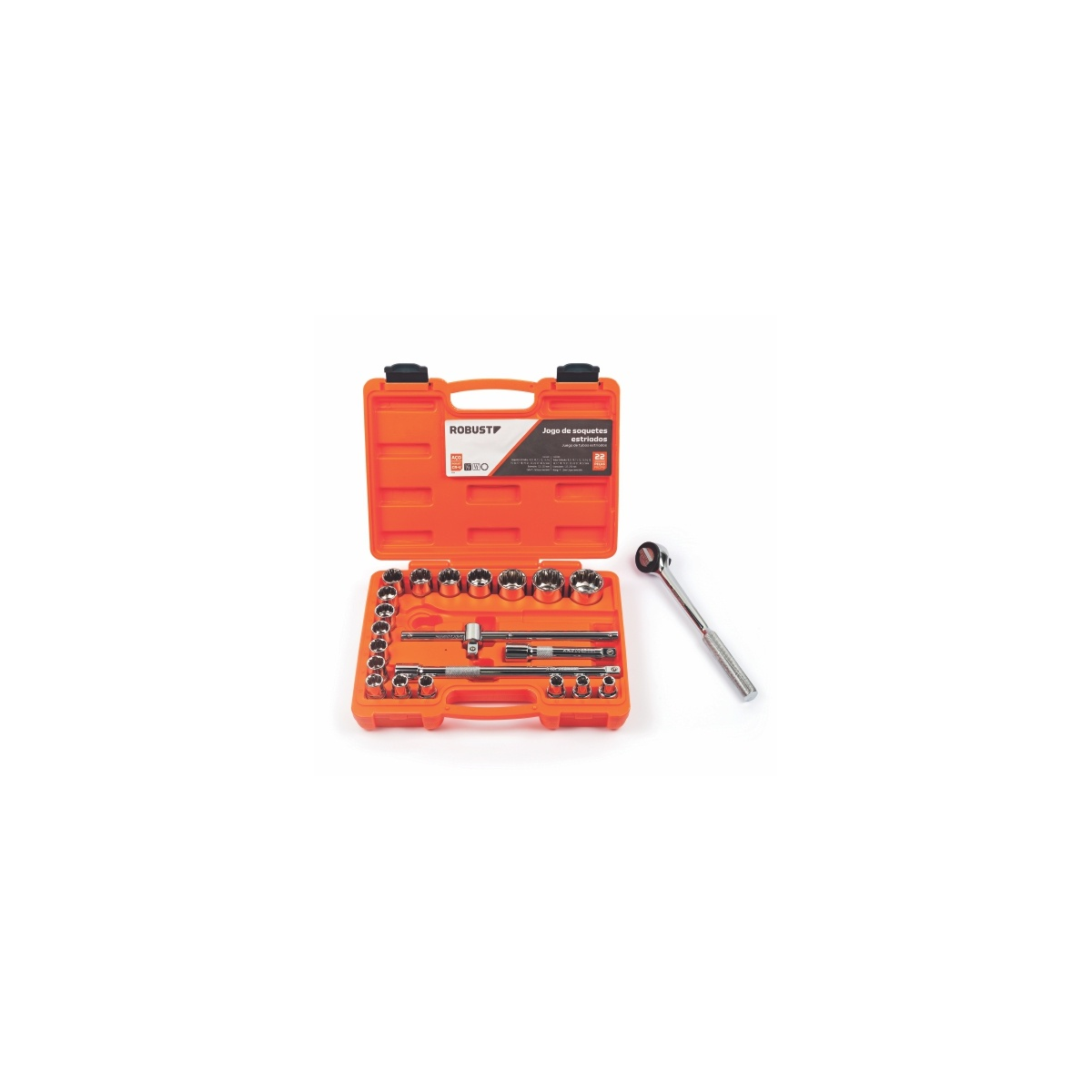 Jogo de Soquete Estriado 1/2" 22" Pecas 60230 - ROBUST-060230