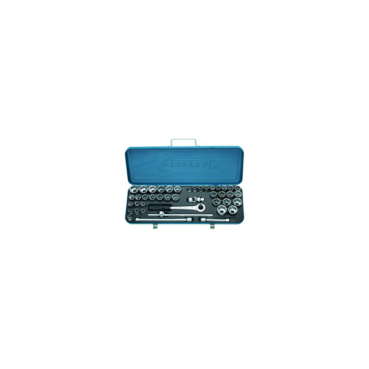 Jogo de Soquetes Sextavados 10 a 32mm e 3/8" a 1.1/4" Encaixe 1/2" com 43 Peças - GEDORE 015506
