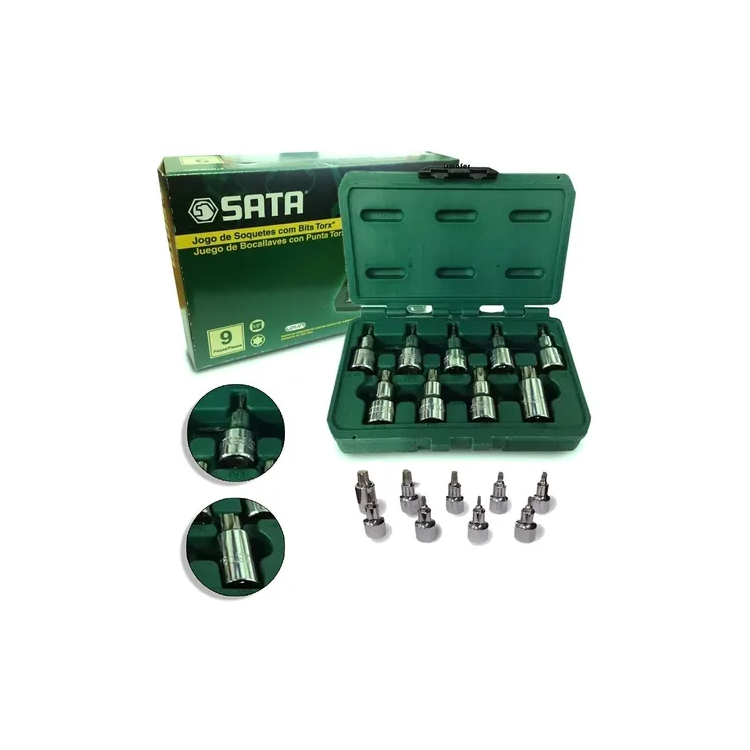 Jogo Kit De Bits Torx 9 Peças T20 A T60 Crv - SATA-ST24100-09SJ