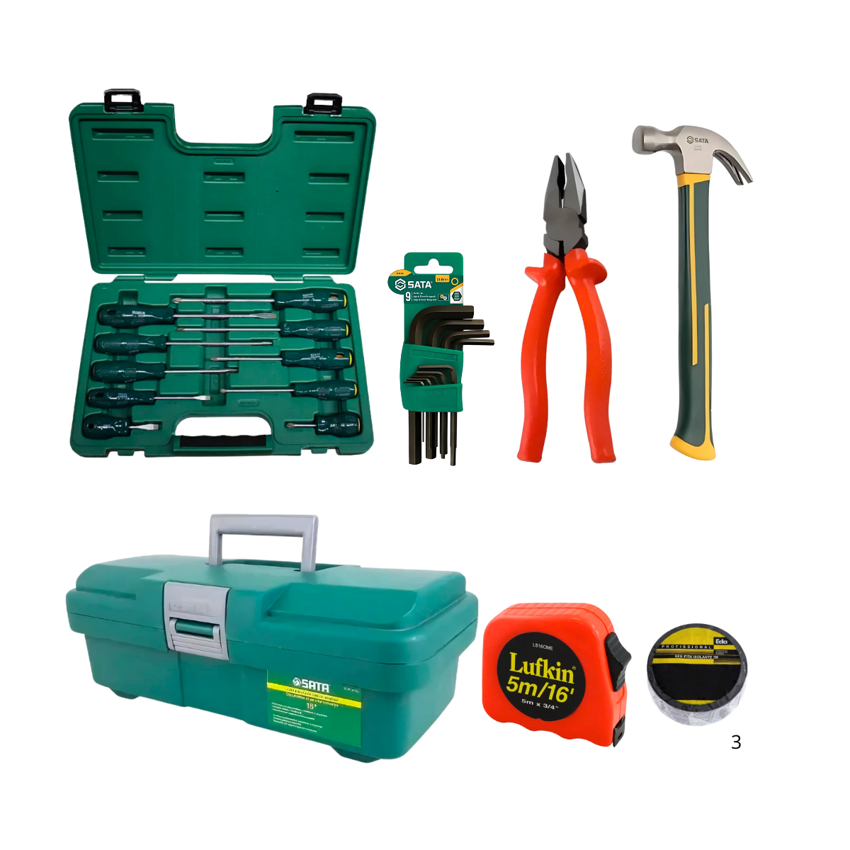Kit Avançado de Ferramentas DIY SATA com Caixa Organizadora, Alicates, Martelo, Chaves e Trena
