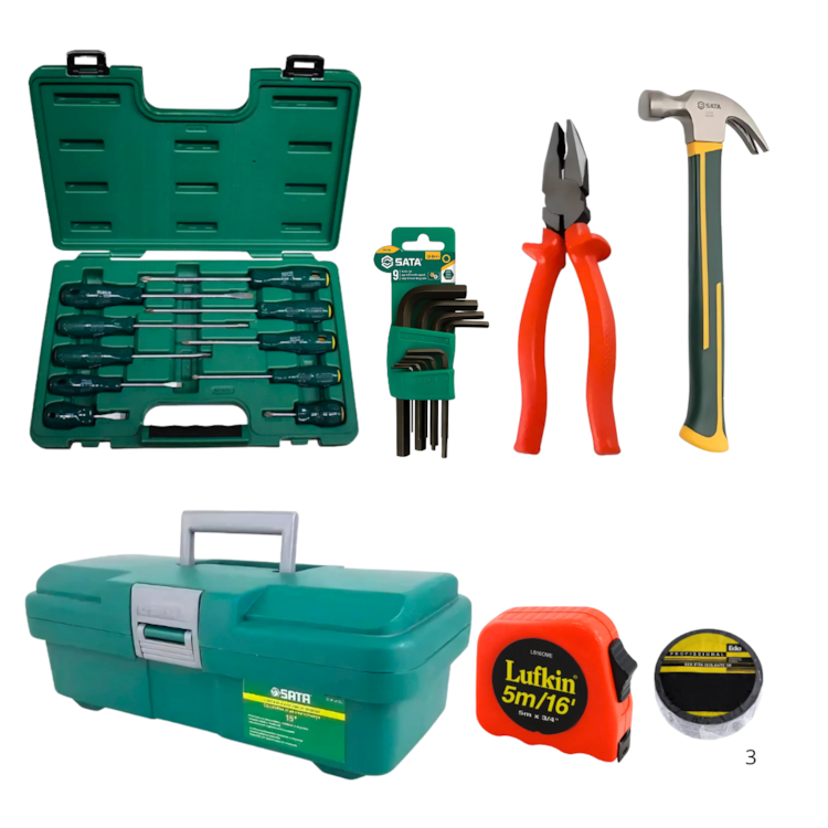 Kit Avançado de Ferramentas DIY SATA com Caixa Organizadora, Alicates, Martelo, Chaves e Trena