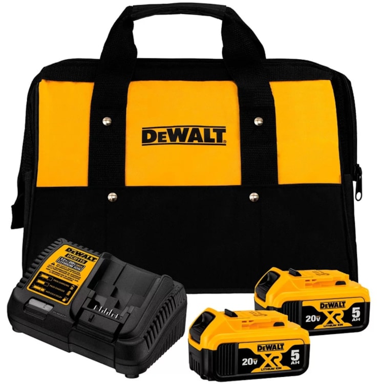 Kit com 2 Baterias 5Ah 20V MAX LI-ION + Carregador Bivolt e Bolsa - DEWALT-DCB205C2KBR