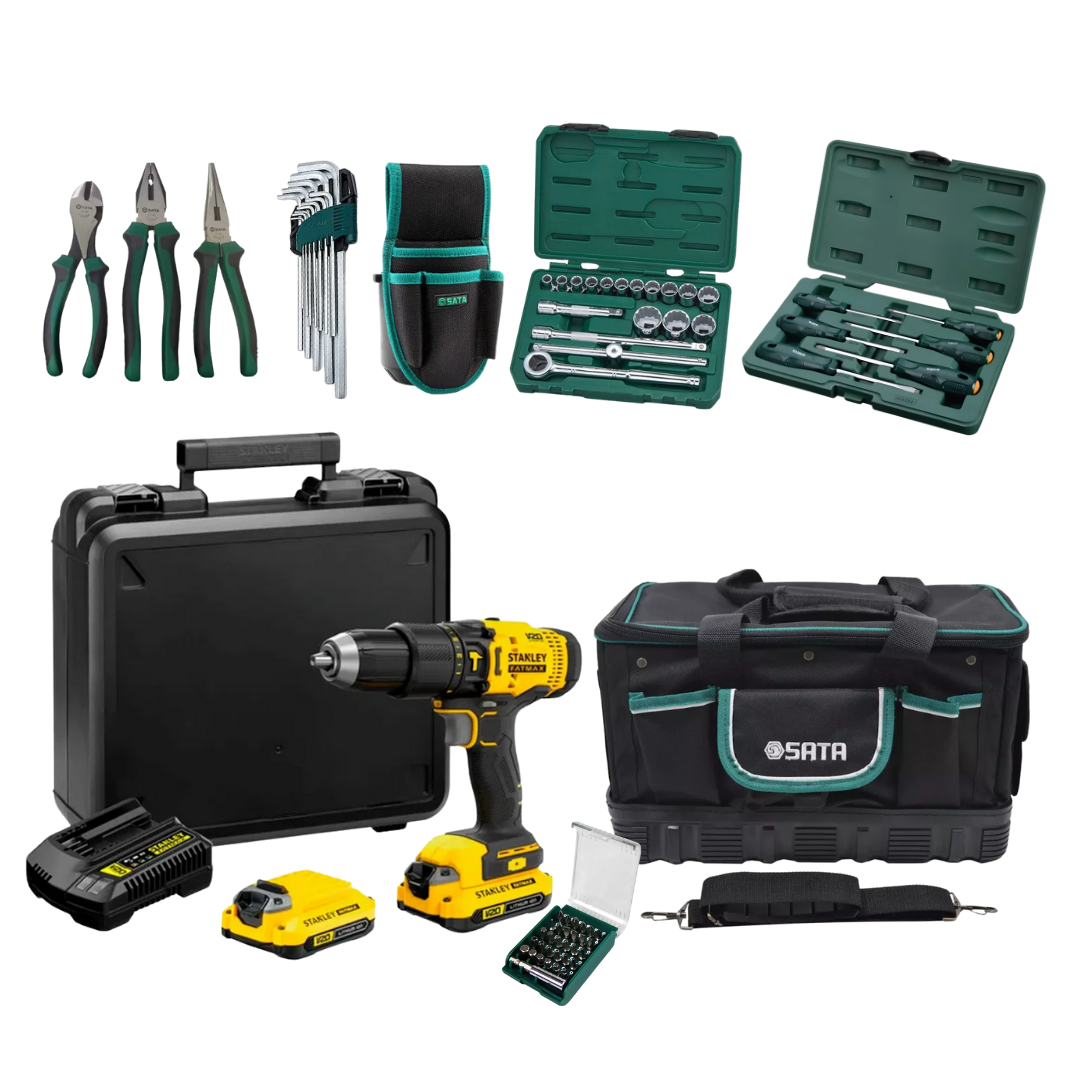 Kit Pro de Ferramentas SATA e Stanley | Parafusadeira/Furadeira