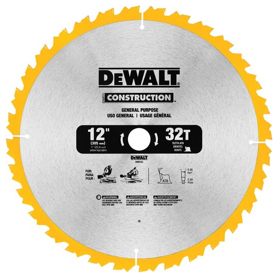 Lâmina de Serra Circular e Esquadria 12" 32 Dentes Para Madeira - DEWALT-DW3123