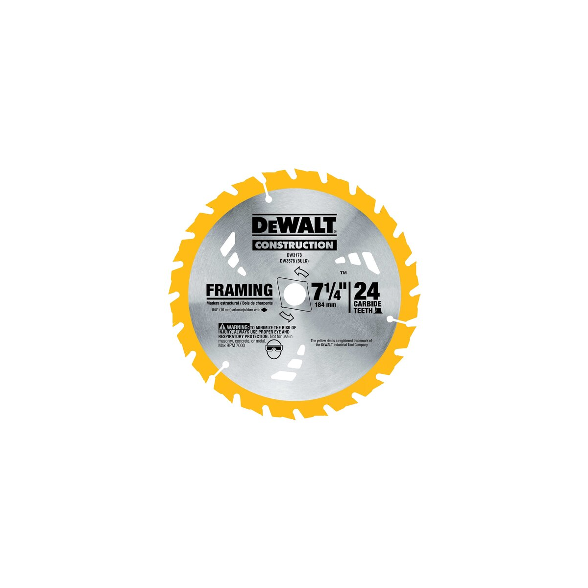 Lâmina Serra Circular 7 1/4"24D Madeira/Laminados - DEWALT-DW3178