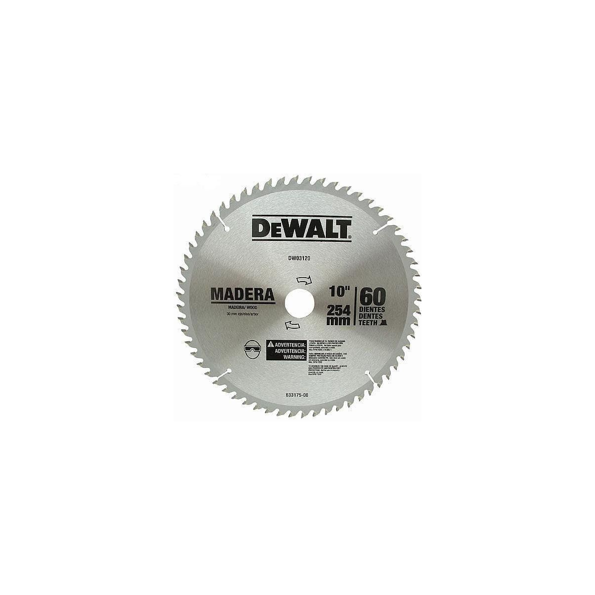 Lâmina Serra Esquadria - Madeira 10" 60D - Furo 30mm (Redutores 1", 3/4" e 5/8") - DEWALT-DWA03120