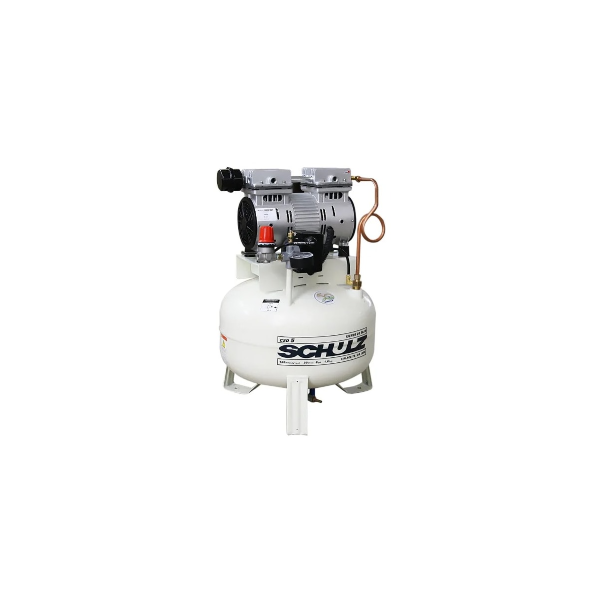 Motocompressor de ar Isento de Óleo/Odontológico Silencioso Mono 1HP 5PCM 30 Litros - SCHULZ-CSD-5/30