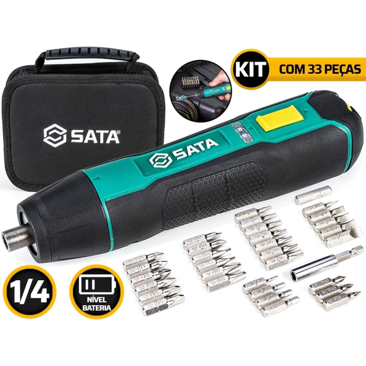Parafusadeira à Bateria 3,6V 1/4 com Kit de Bits 33PC - SATA-ST51010