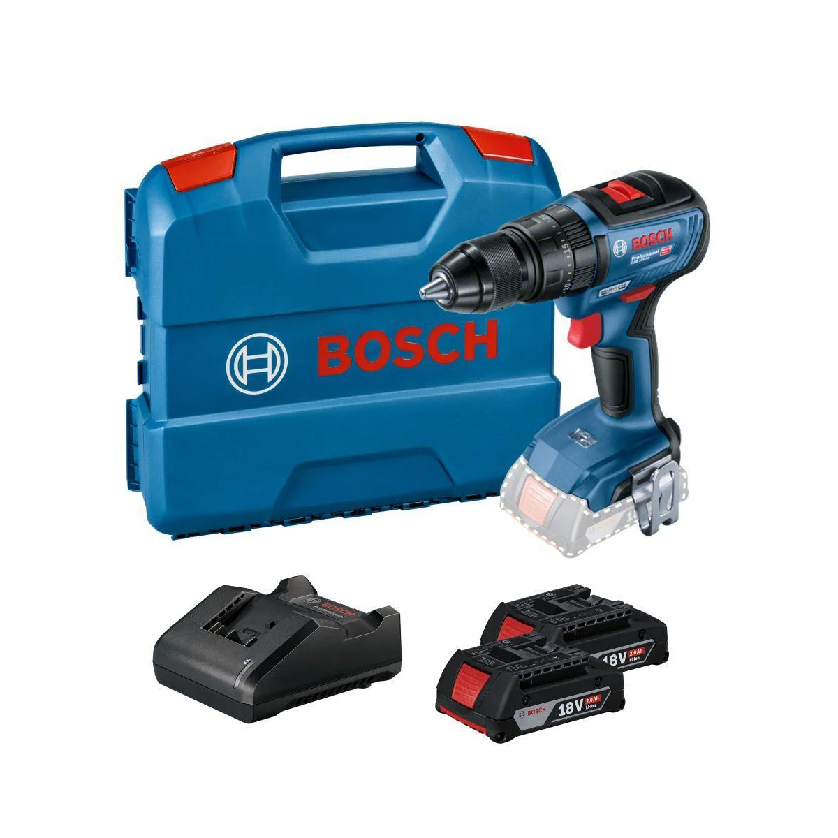 Parafusadeira/Furadeira Bosch Com Impacto GSB 18V-50 com Maleta + 2 Baterias BOSCH-06019H51E0-000
