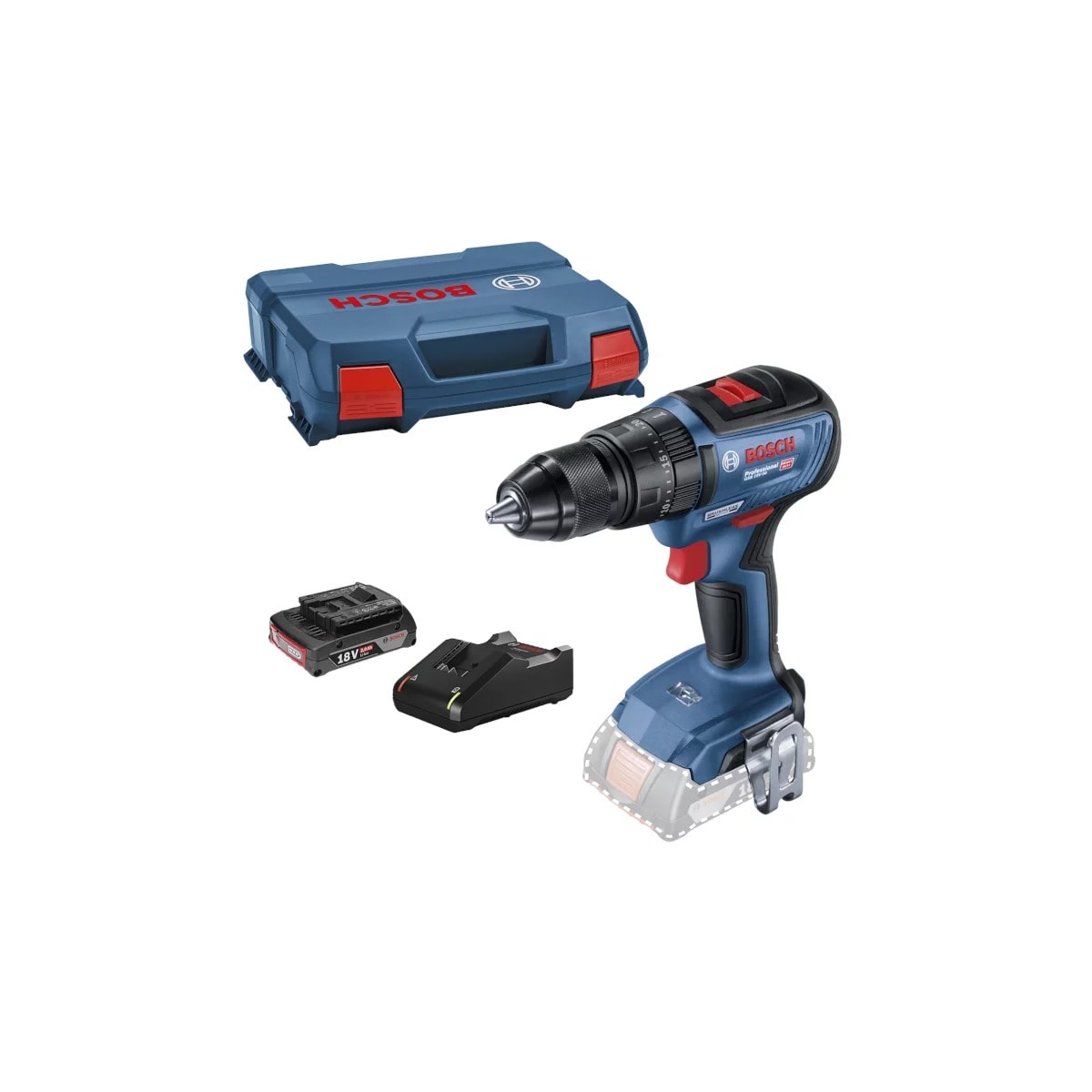 Parafusadeira/Furadeira de Impacto à bateria GSB 18V-50 18V de 1/2" com bateria e com Carregador + Maleta - BOSCH-06019H51E4