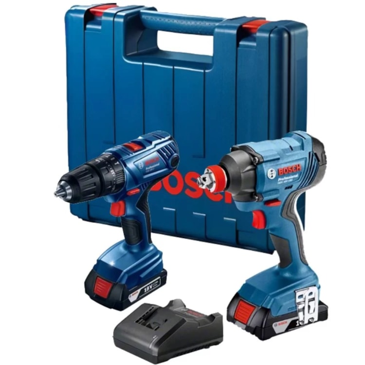 Parafusadeira/Furadeira GSB 180-LI e Chave De Impacto GDX 180-LI 18V com 2 Baterias 1 Carregador E 1 Maleta - BOSCH-06019G52E2